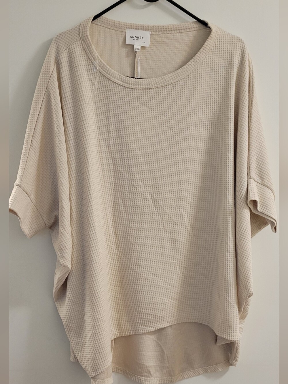 ANDREE BY UNIT Oversize Cream Waffle-Knit Kimono Sleeve Sleeve Top Size Sm/med